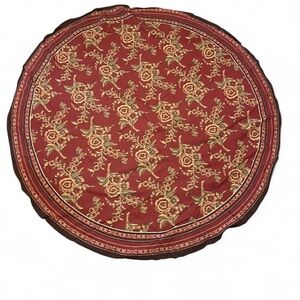 Country Living Vintage Round 100% Cotton Tablecloth 70" Red Tan Floral Cottage